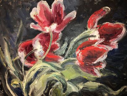 null Lucienne PAGEOT-ROUSSEAUX (1899-1994)
Au recto: Bouquet de fleurs rouges
Au...