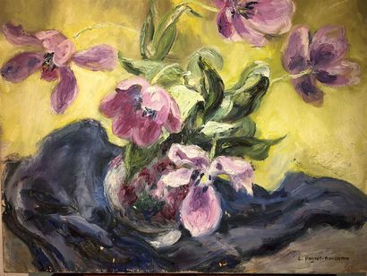 null Lucienne PAGEOT-ROUSSEAUX (1899-1994)
Bouquet de tulipes roses
Huile sur toile...