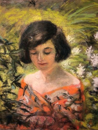 null Lucienne PAGEOT-ROUSSEAUX (1899-1994)
Portrait de jeune femme les épaules dénudées
Huile...