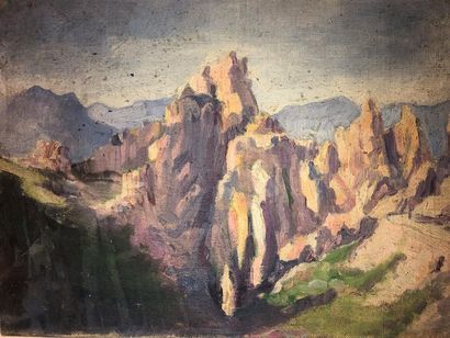 null Lucienne PAGEOT-ROUSSEAUX (1899-1994)
Paysage de montagne 
Huile sur carton-toile...