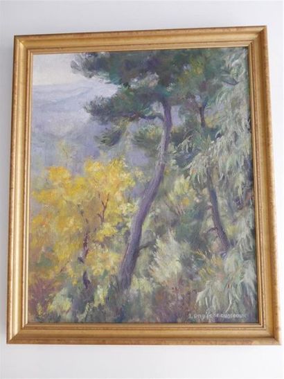 null Lucienne PAGEOT-ROUSSEAUX (1899-1994)
Vue sur forêt et montagnes 
Huile sur...