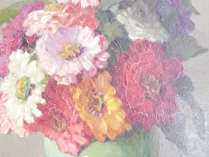  Auguste KIND (1863 - ?) : Bouquet de fleurs Huile sur panneau signée et datée 35...