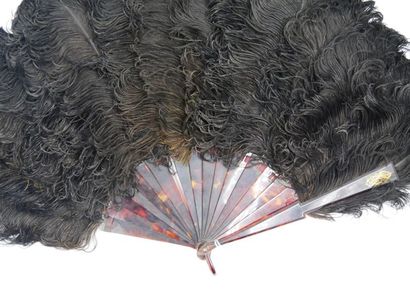 null Scale and black feather fan, figured.
H. (closed) : 37 cm
(state of use : damaged...