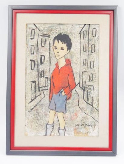  Ken NADI (1934) : Jeune garçon Technique mixte sur papier, signée en bas à droite....