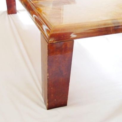 null Table basse de salon en placage façon cuir verni plateau rectangulaire reposant...
