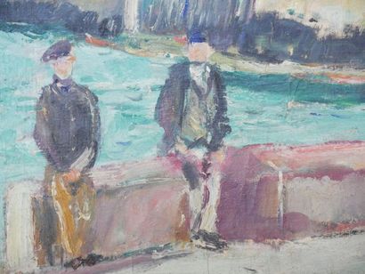  Paul PETIT (1885-1960) Bord de mer Huile sur toile d'origine Signée en bas à droite...