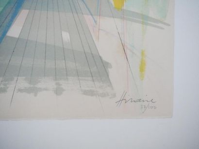  Camille HILAIRE (1916-2004) La Jetée Lithographie en couleur Signée en bas à gauche...