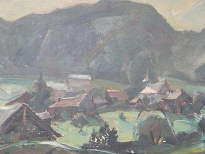 null Ecole française du XXème siècle : 
Paysage de montagne 
Huile sur toile,
Signée...