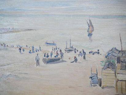  François SALVAT (1892-1976) : Bord de mer à Etretat Huile sur panneau Signée en...