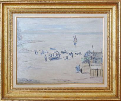  François SALVAT (1892-1976) : Bord de mer à Etretat Huile sur panneau Signée en...
