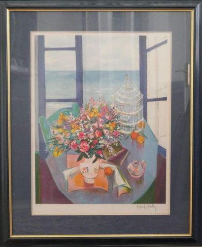  Josette HERARD MARLIN (1935) Bouquet de fleurs Lithographie en couleur Signée en...