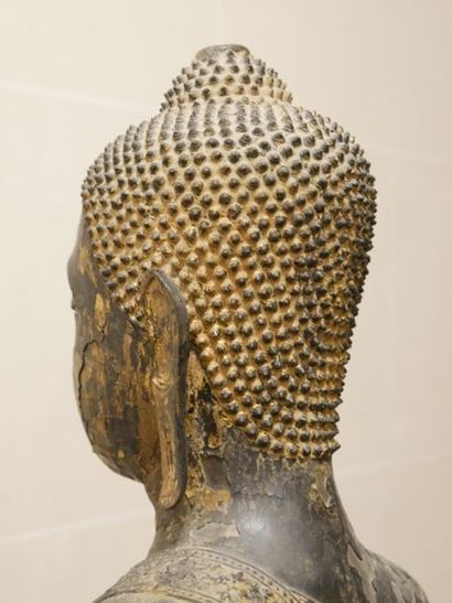 null THAILANDE, Ratanakosin - XIXème siècle : 
Grand bouddha en bronze laqué or,...