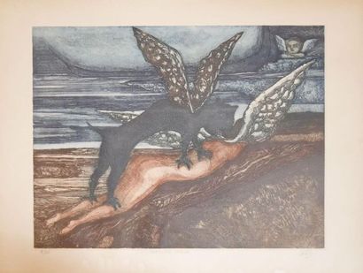 null CANES : 
"Cherub voyeur"
Colour etching signed lower right, titled in the centre...