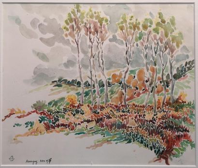  Jean-Pierre GELAS (XXème siècle) : Les arbres Aquarelle monogrammée, située et datée...