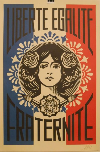null Shepard Fairey OBEY (1970)
Liberté, Egalité, Fraternité 
Sérigraphie en couleur
Signée...