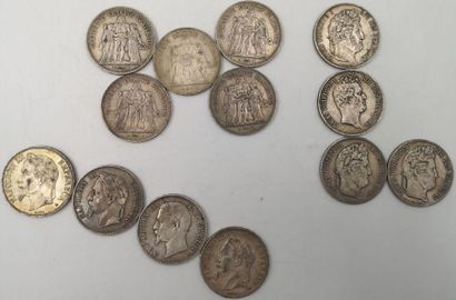 null Monnaies Françaises - Argent. 13 pièces.
Louis Philippe I. 5 Francs 1830 A,...