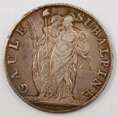 null Monnaie Italie - Argent.
Gaule Subalpine, 5 Francs, An 10 (1801-1802) Turin.
Poids...