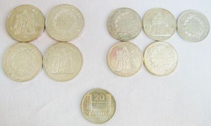 null Monnaies France - Argent.
4-50Frs Hercule 1975, 1976 et 1978 x 2.
1-20Frs Turin...
