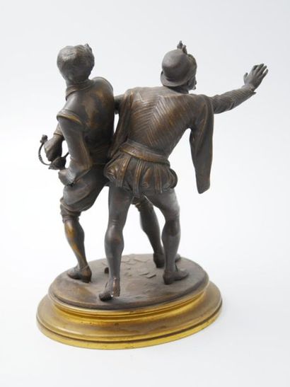 null Emile GUILLEMIN (1841-1907) 
Les mignons duellistes
Groupe en bronze à patine...