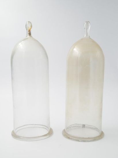 null Fort lot de verrerie comprenant : 
- Deux cloches 
- Vase soliflore en verre...