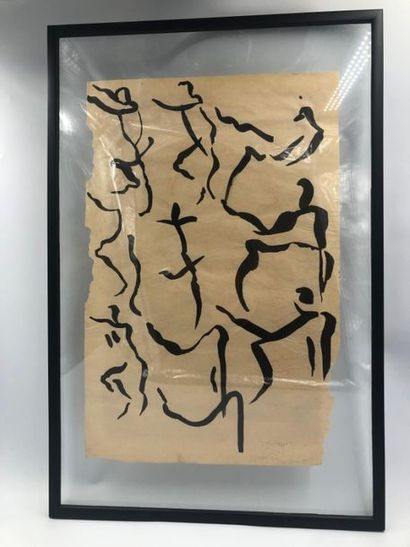 null Annie DUBOURG (1939-2015) Stylized 

characters Chinese ink on paper under glass...