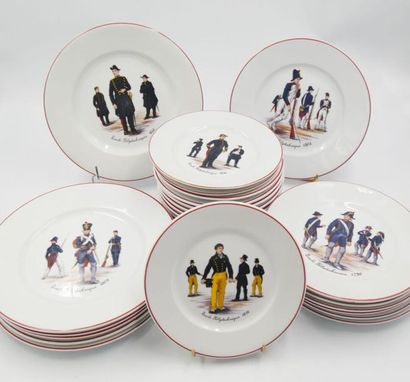 null A. LANTERNIER & Co - Limoges 
Six large plates, twelve medium plates and thirteen...