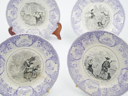 null SARREGUEMINES 
Four opaque earthenware plates with printed 
decoration - The...