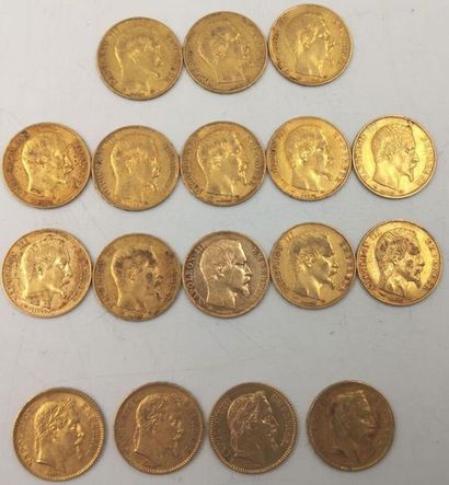 null Monnaies Françaises - Or. 20 Francs. 17 pièces.
Napoléon III, Tête Nue. 1852...