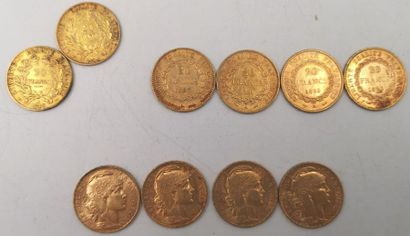 null Monnaies Françaises - Or. 20 Francs. 10 pièces. 
Cérès. 1849 A et 1850 A.
Génie....