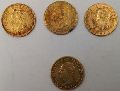 null Monnaies Etrangères - Or. 20 Lires Italie. 4 pièces.
Italie-Royaume de Sardaigne,...