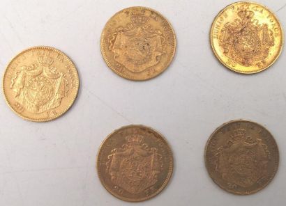 null Monnaies Etrangères - Or. 20 Francs Belgique.5 pièces.
Léopold II Roi des Belges....