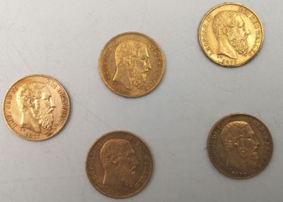 null Monnaies Etrangères - Or. 20 Francs Belgique.5 pièces.
Léopold II Roi des Belges....