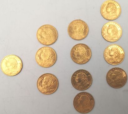 null Monnaies Etrangères - Or. 20 Francs Suisse. 12 pièces.
Vreneli. 1915, 3 x 1925,...