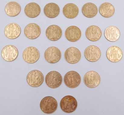 null 24 pièces de 20 Francs Or Génie.
1871, 1874, 1876 x 2, 1877, 1878 x 5, 1889,...