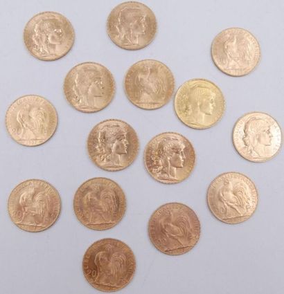null 15 pièces de 20 Francs Or au Coq.
1907.
Poids total : 96,90grs.

Estimation...