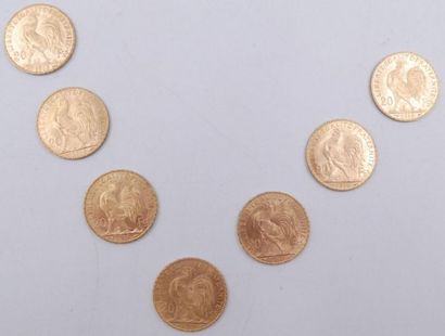 null 7 pièces de 20 Francs Or au Coq.
1910.
Poids total : 45,26grs.

Estimation et...