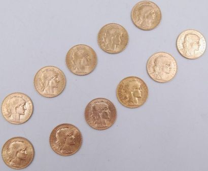 null 11 pièces de 20 Francs Or au Coq.
1912 x 7 et 1914 x 4.
Poids total : 71,11grs.

Estimation...