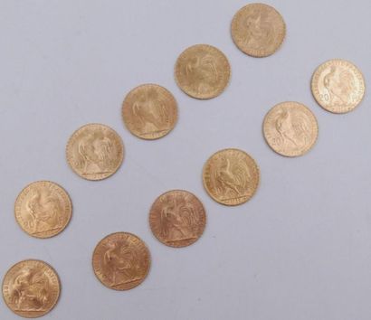 null 11 pièces de 20 Francs Or au Coq.
1912 x 7 et 1914 x 4.
Poids total : 71,11grs.

Estimation...