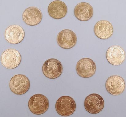 null 15 pièces de 20 Francs Or Suisse.
1909, 1912, 1922 et 1927 x 12
Poids total...