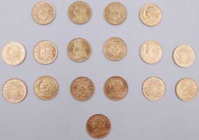 null 17 pièces de 20 Francs Or Suisse.
1935.
Poids total : 109,79grs.

Estimation...