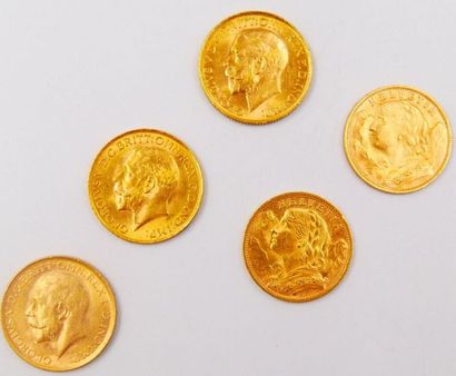 null 5 Monnaies Or. Suisse et Grande-Bretagne. 
2 pièces de 20 Francs Suisse Or 1935....