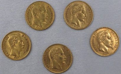 null 5 Pièces de 20 Francs Or, Napoléon III, Tête Laurée.
1864 A, 1866 BB, 1867 BB,...