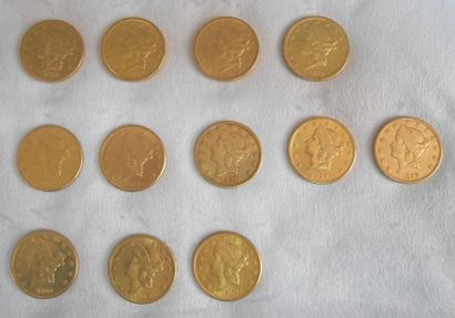 null 12 pièces de 20 Dollars Or Liberty.
1858, 1867, 1869, 1879, 1888 x 2, 1897 x...