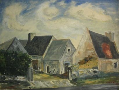 Pierre VINCENT (1949). Bretagne, Ile grande Huile sur toile signée en bas à droite,...