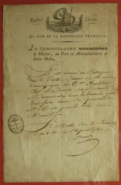 null Document de marine: "Au nom de la République française, Le comissaire de marine,...
