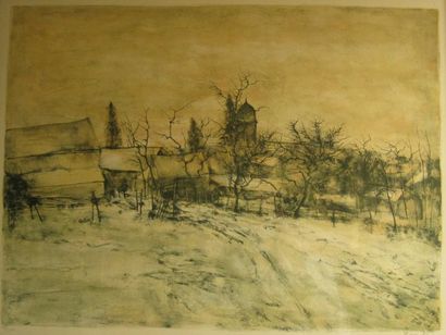 Bernard GANTNER (1928) (d'après) Paysage d'hiver. Lithographie signée en bas à droite...