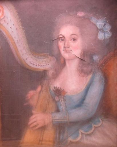 Ecole française du XIXème siècle La harpiste. Pastel. Déchirure importante. 66 x...