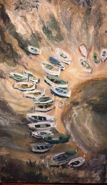 null Lucienne PAGEOT-ROUSSEAUX (1899-1994)
Barques à marée basse
Huile sur toile...