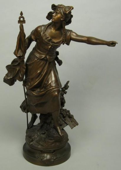 Auguste MOREAU (1861-1906) (d'après) Le Réveil. Bronze signé. H: 59 cm.