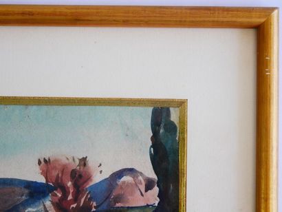 null Ecole du XXème siècle : 
Paysage
Aquarelle signée en bas à gauche (signature...